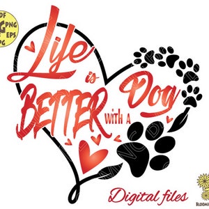 La vita è migliore con un cane svg, Dog mom Svg, Love Dog Svg, Dog Heart Svg, Paw Svg, Paws Svg, Dog quote svg, Paw Print Svg, Dog Mama Svg