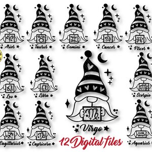 Bundle Zwerge mit Sternzeichen svg digitale Dateien, Sternzeichen SVG, Gnome svg, Gnome Geburtstag Geschenkkarte, Gnome svg, Geburtstagssvg, nordische Zwerge