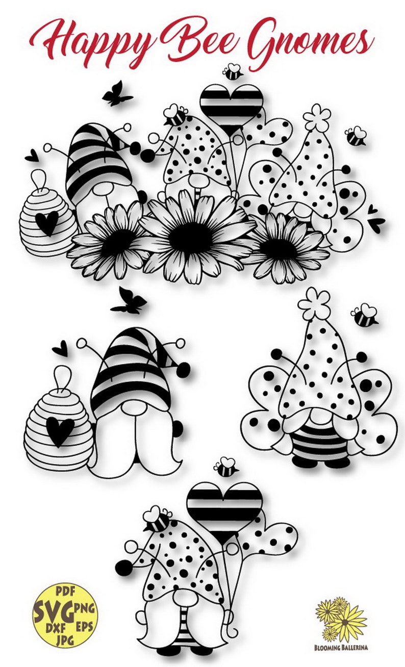 Bee Gnomes With Daisies Svg Files, Bee Gnome Svg, Garden Gnomes Svg ...
