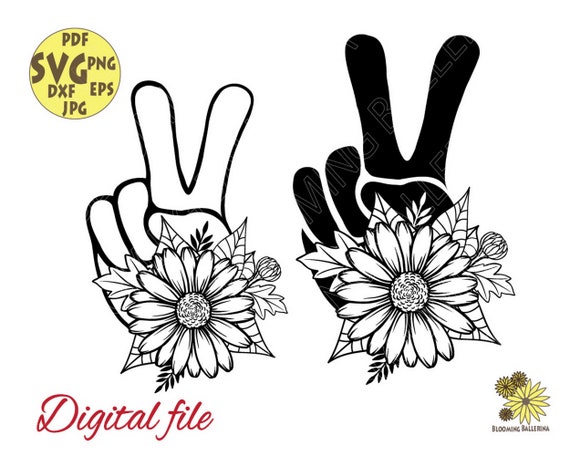 花のピースサイン svg、ヒッピー svg、ピースサイン svg、デイジー 