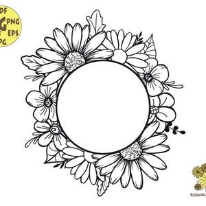 Floral borders svg, Floral svg, Daisy Svg, Monogram frame Svg, Floral svg file, Round Floral Frame,Botanical svg, Cricut Wedding flowers svg
