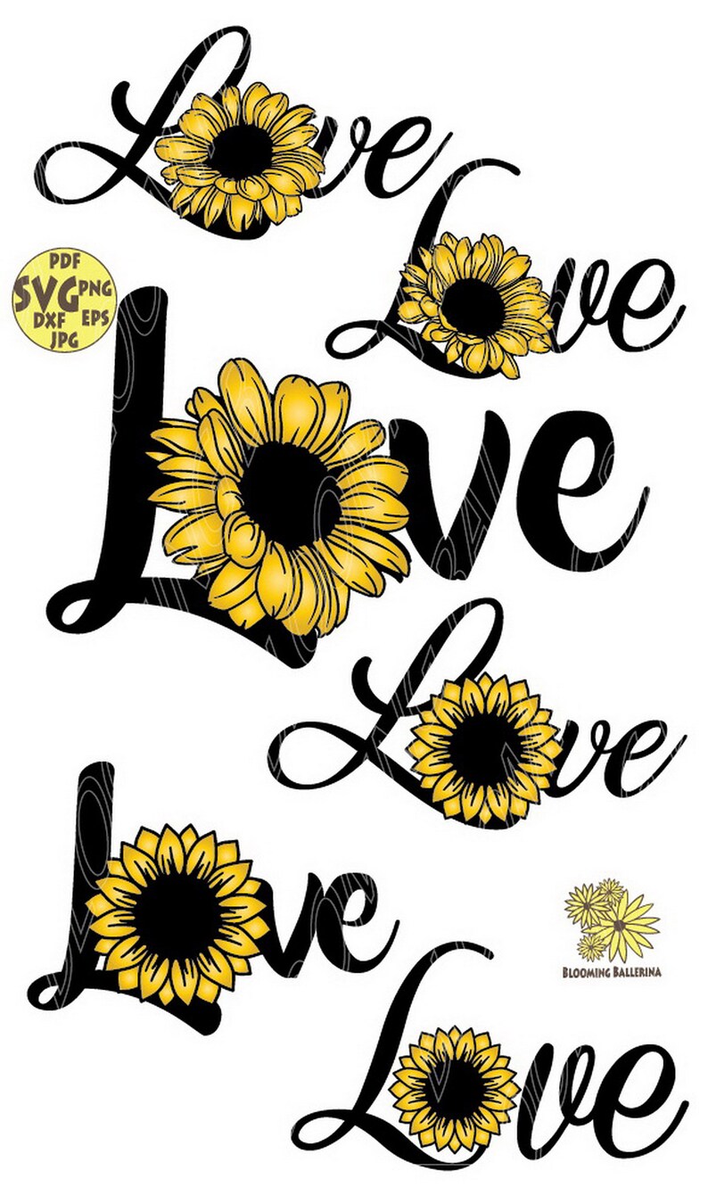 Sunflower Love Word Bundle Svg File Sunflower Love Svg Love Etsy