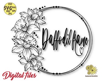 Narcissus Round Frame Svg file, Flower Circle Frame Svg, Flower Monogram, Floral Frame, Daffodil Svg, Narcissus Svg, Spring Svg, Birth Month