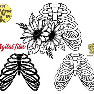 Flower Rib cages Svg file, Ribcage Svg, Rib Cage Floral cut file, Skeleton Flower svg file, Skeleton Ribs floral svg, bones svg, Daisy Svg
