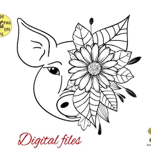 Pig with Flowers Svg, Floral Pig Svg, Farm Svg, Farm Animal Svg, Cute Animal Svg, Daisy Svg, Pig Clipart, Flower Animal Svg, Floral Svg