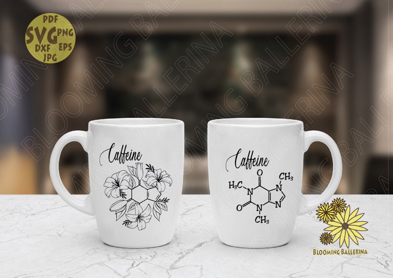 Caffeine Molecule With Lilies Svg, Floral Caffeine Svg, Molecules Svg ...