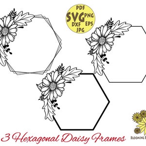 Bundle floral borders svg, Daisy Svg, Hexagonal Floral Monogram frame Svg,Floral svg file,botanical svg,wedding flowers svg, Flower cut file
