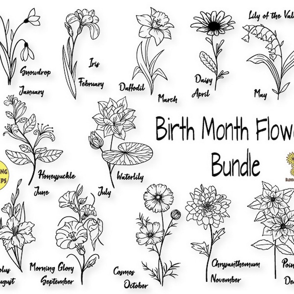 Birth Month Flowers Svg Bundle, Birth Month Flower, Flower Svg, Floral Svg, birth flower shirt, Flower Bouquet, Flower tattoo, Wildflowers