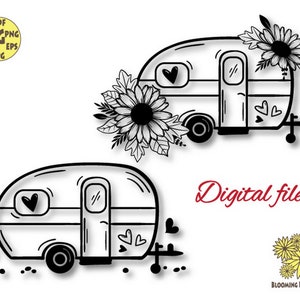 Camper Svg file, Camping Svg, Happy camper svg, Adventure svg, Sunflower Svg, Flower Camper Svg, Camping shirt svg, Camp svg, Vacation svg