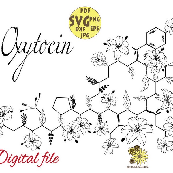 Oxytocin Molecule with Lilies Svg file, Floral Oxytocin Svg, Flower Molecule Structure Svg file, Molecule Svg,Bonding Molecule Svg, Lily Svg