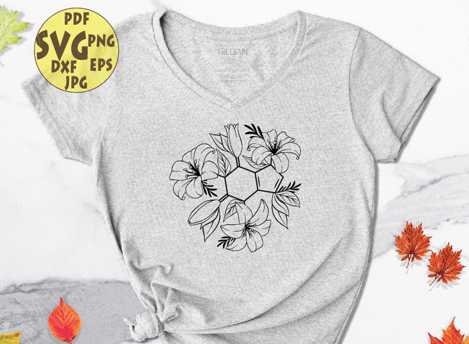 Caffeine Molecule With Lilies Svg, Floral Caffeine Svg, Molecules Svg ...