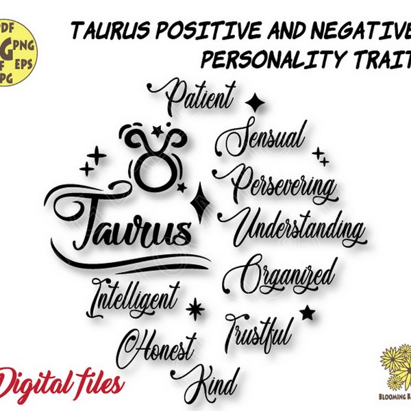 Taurus Svg, Taurus Positive and Negative Personality Traits Svg file, zodiac svg, horoscope svg, astrology svg, zodiac sign svg, Taurus gift
