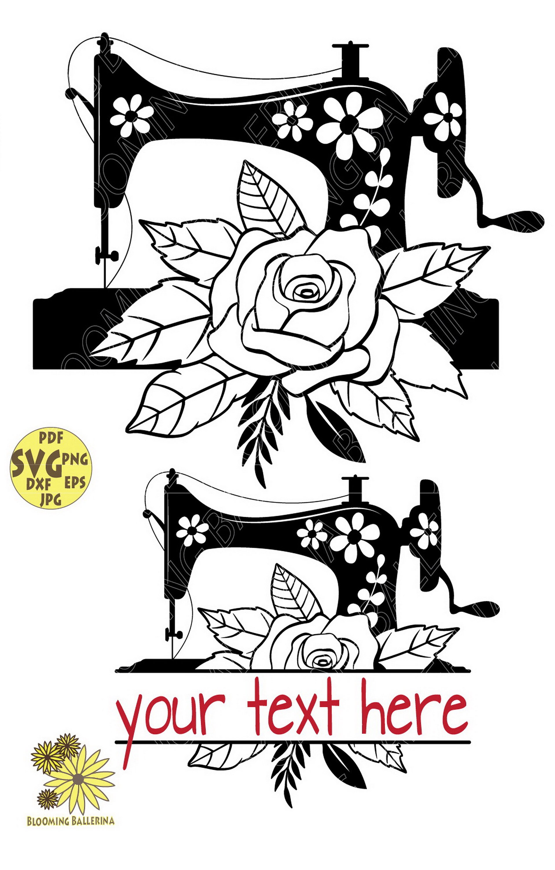 Floral Sewing Machine Monogram with Roses and Leaves svg file Etsy