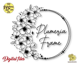 Plumeria Frame Svg, Plumeria Svg, Round frame Svg, Flower Circle Frame Svg, Tropical Flower Svg, Hawaii Svg, Plumeria digital files,Plumeria
