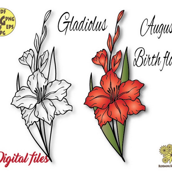 Gladiolus Flower Bouquet Svg file, August Birth Month flower Svg, Gladiolus  Svg, Gladiolus  Png, Floral bouquet png, Leo Flower cut file