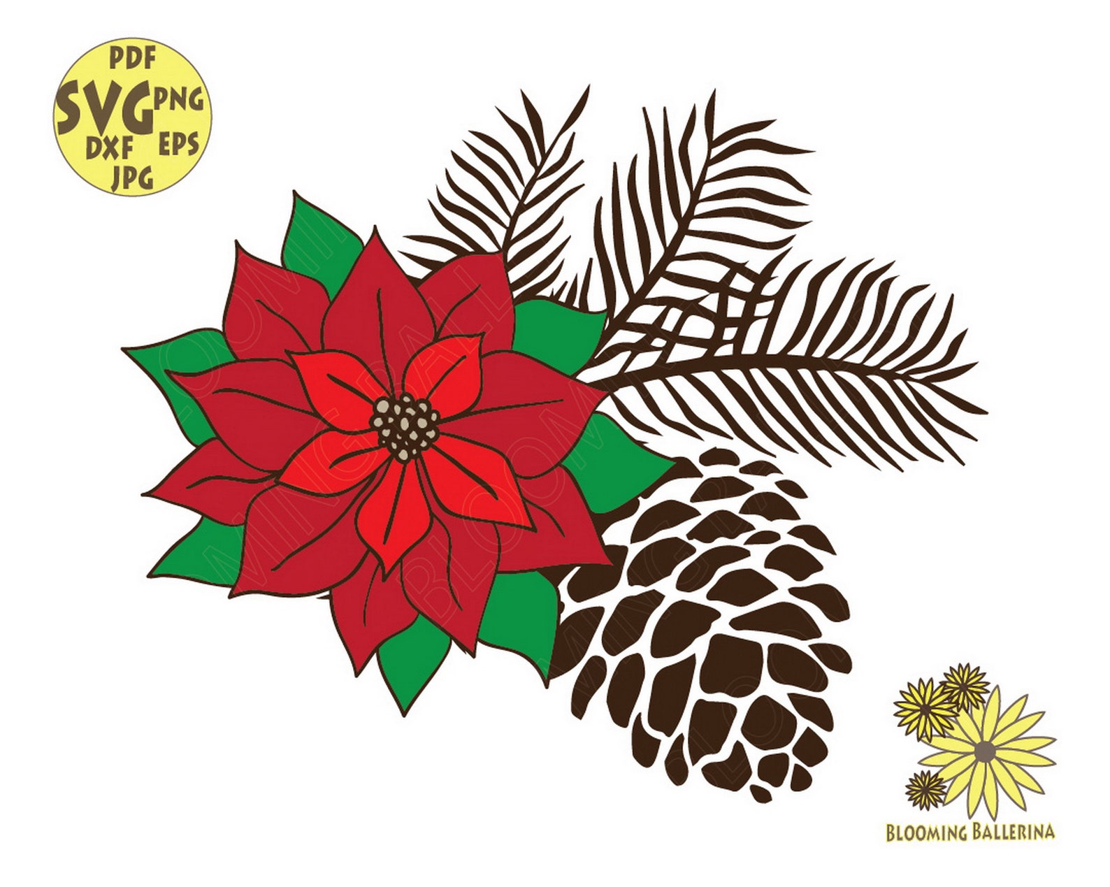 Christmas Flower Svg Poinsettia Svg Pinecone Svg Flower Svg - Etsy