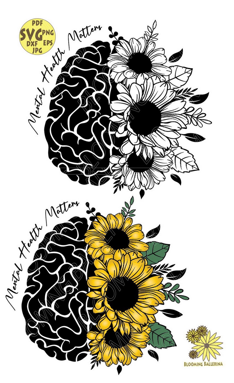 Sunflower Mental Health Matters With Human Brain Sunflowers Etsy