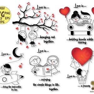 Liefde is... hand tekenen van digitale kunstwerken SVG-bestand, liefde is SVG, samen genieten van het leven, hand in hand, reis, eenvoudige dingen, Valentine SVG