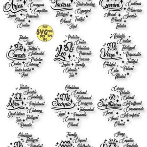 Zodiac Signs With Positive Traits Digital Files, Zodiac Signs Svg ...