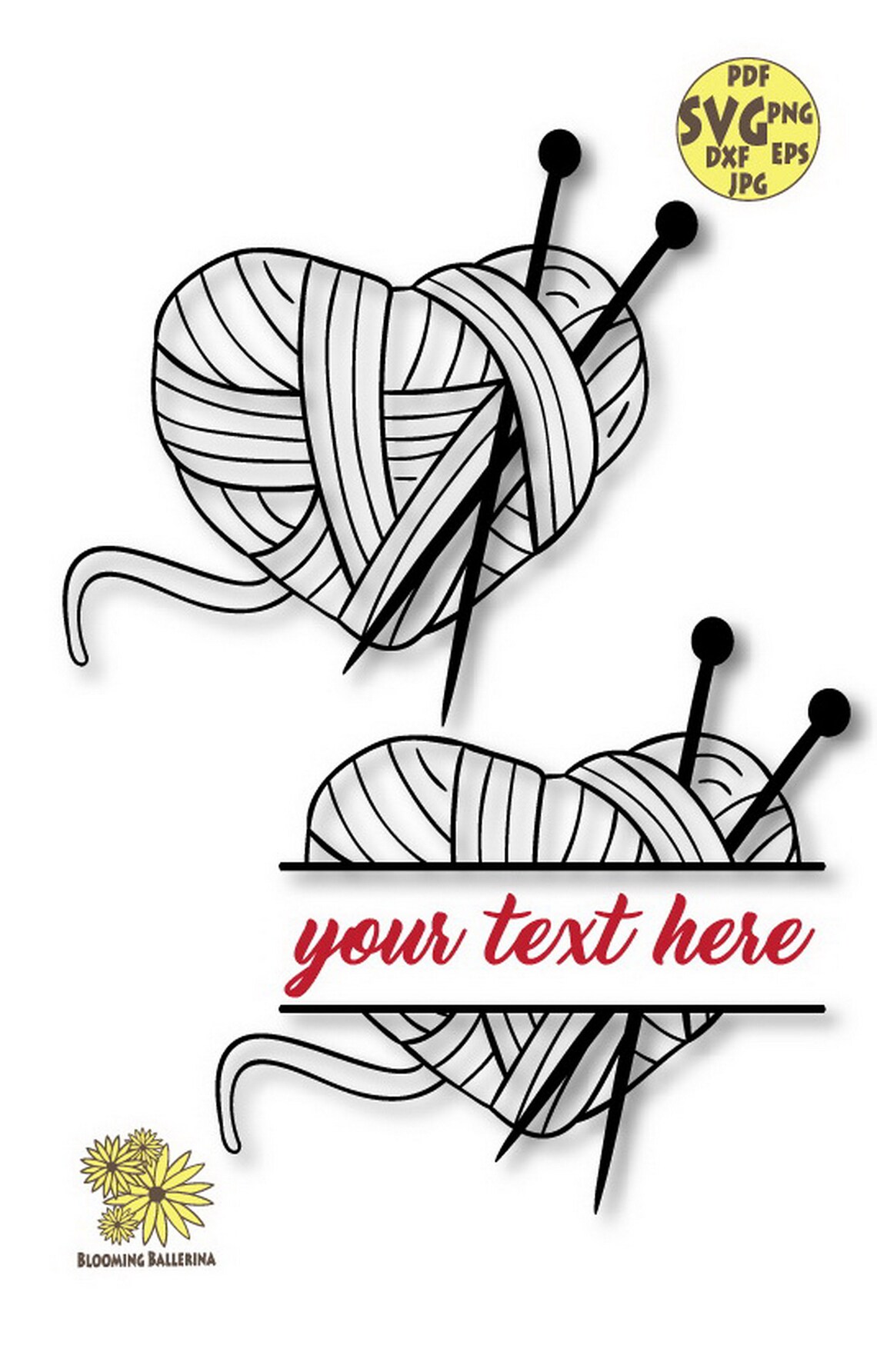 Knitting Svg, Yarn Monogram Svg, Heart Yarn Svg, Ball Yarn Svg, Split ...
