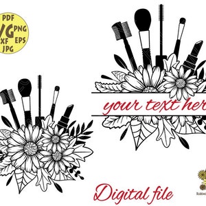 Flower Makeup Svg, Beauty svg, Floral Monogram Svg, Lipstick svg, Makeup artist svg, Makeup clipart, Daisy Svg, Botanical Svg, Daisies Svg