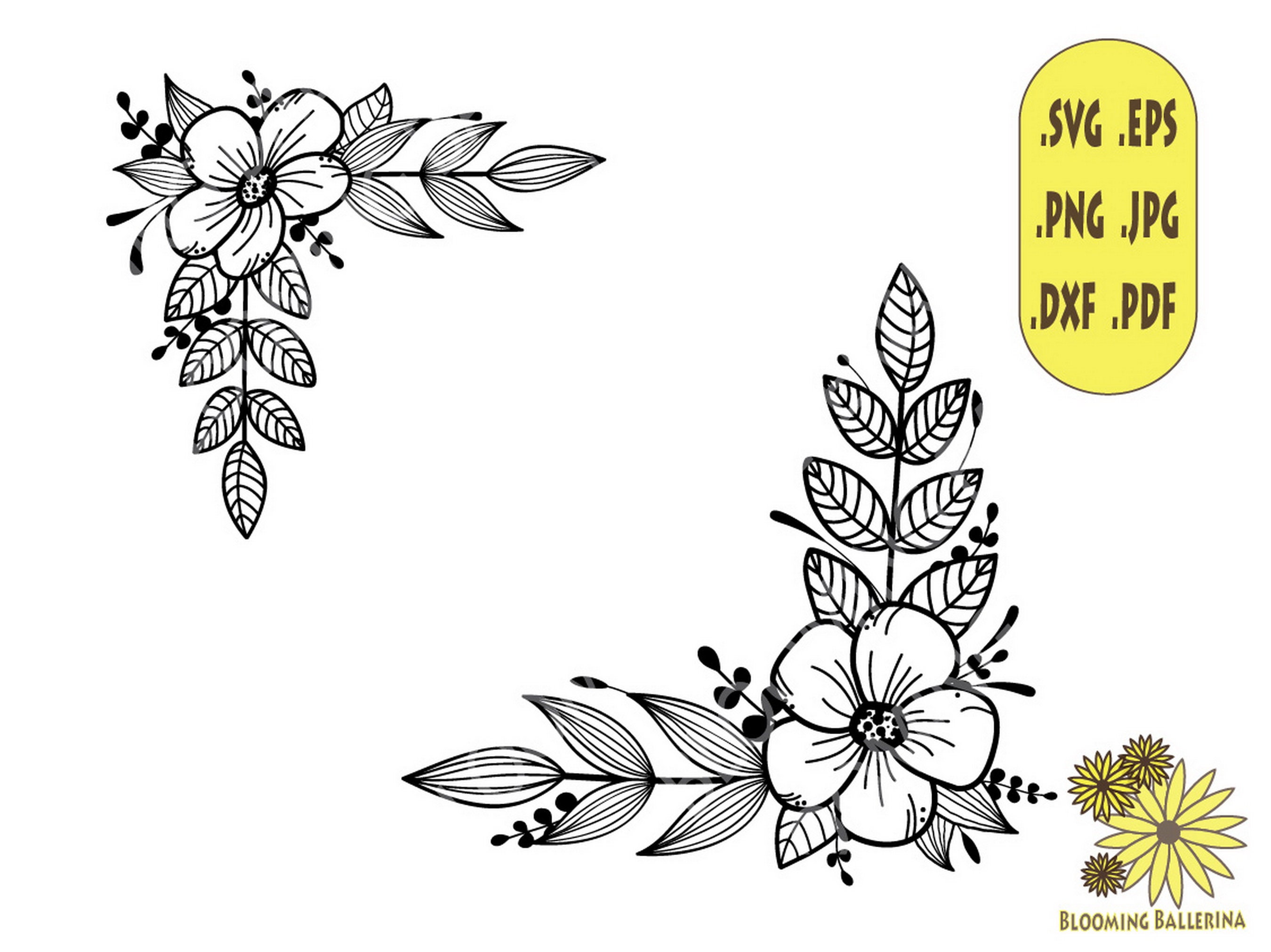 Flower Frame SVG Wreath SVG file Flower Corners svg Flower | Etsy