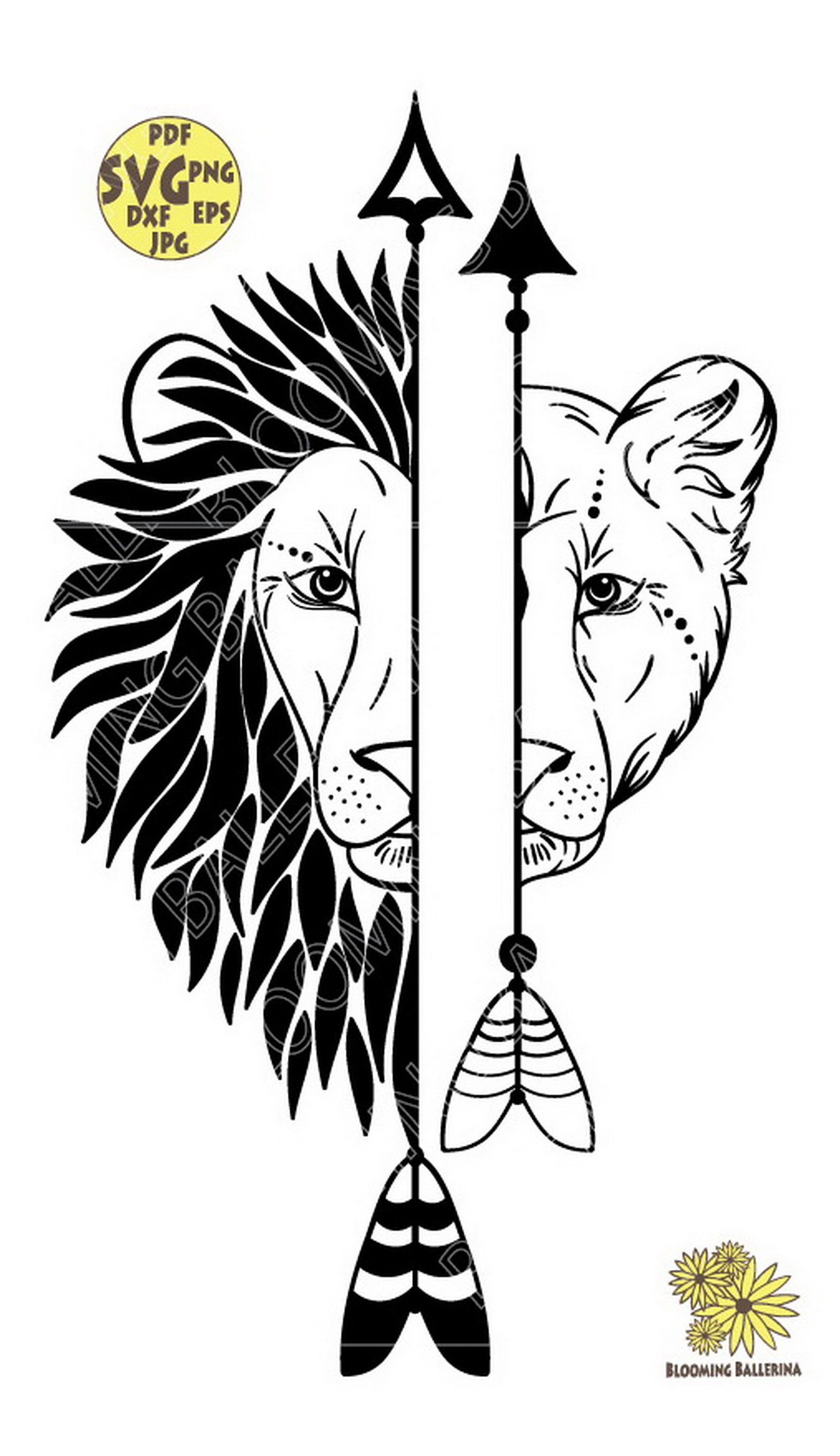 Lion and Lioness King Svg File Half Lion Svg Half Lioness Etsy