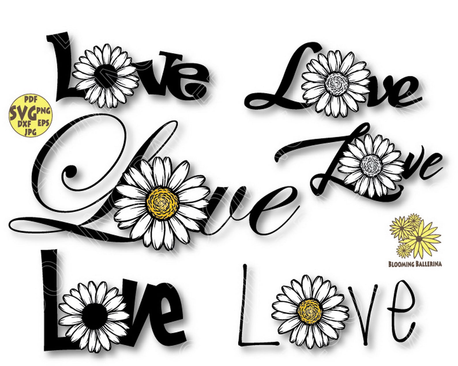 Daisy Love Word Bundle Svg Files Love Svg Valentines Day Etsy