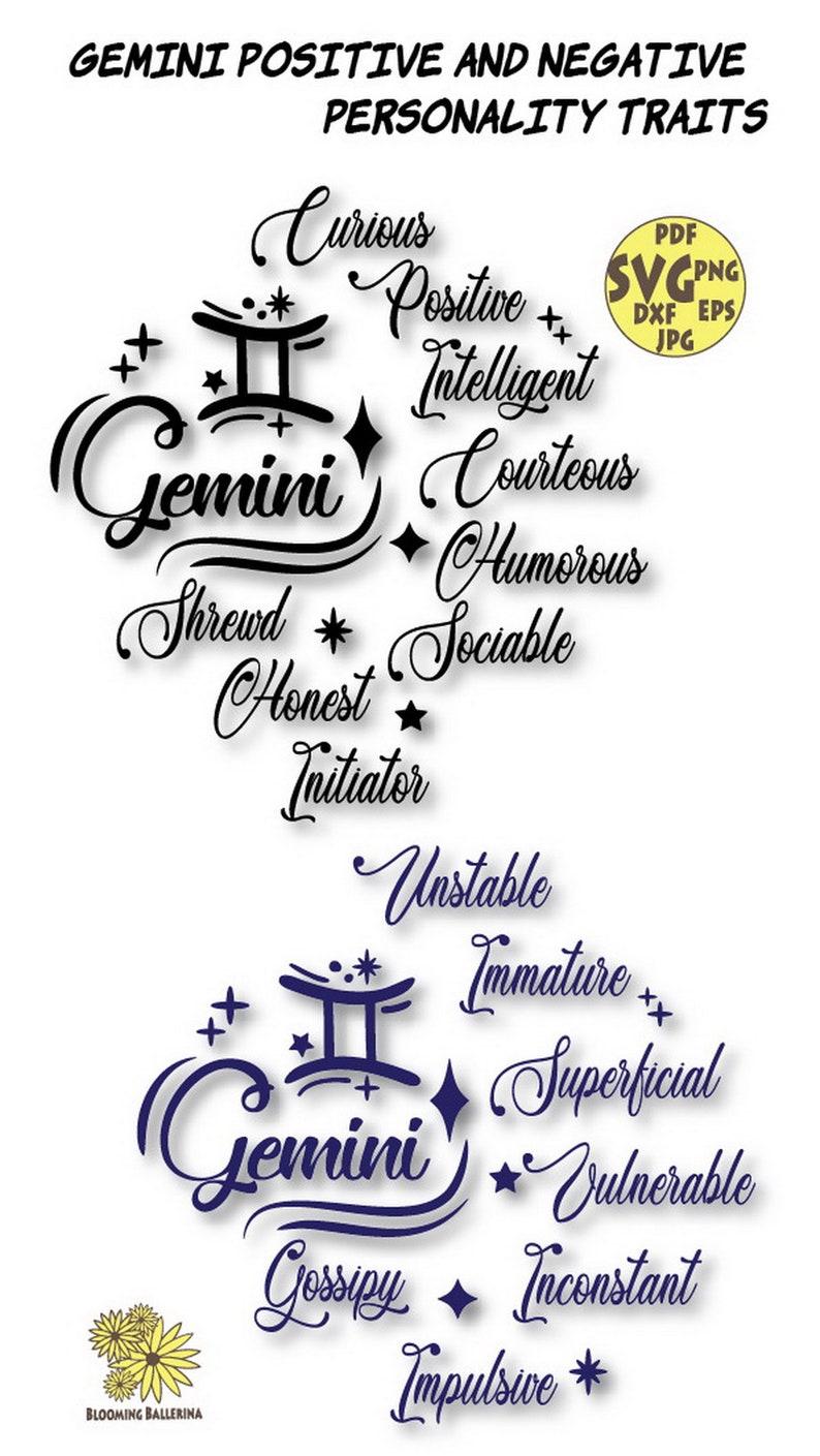 Gemini Svg Gemini Positive and Negative Personality Traits - Etsy
