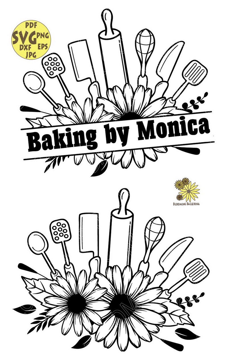 Flower Kitchen Utensils With Daisies and Leaves Svg File Etsy