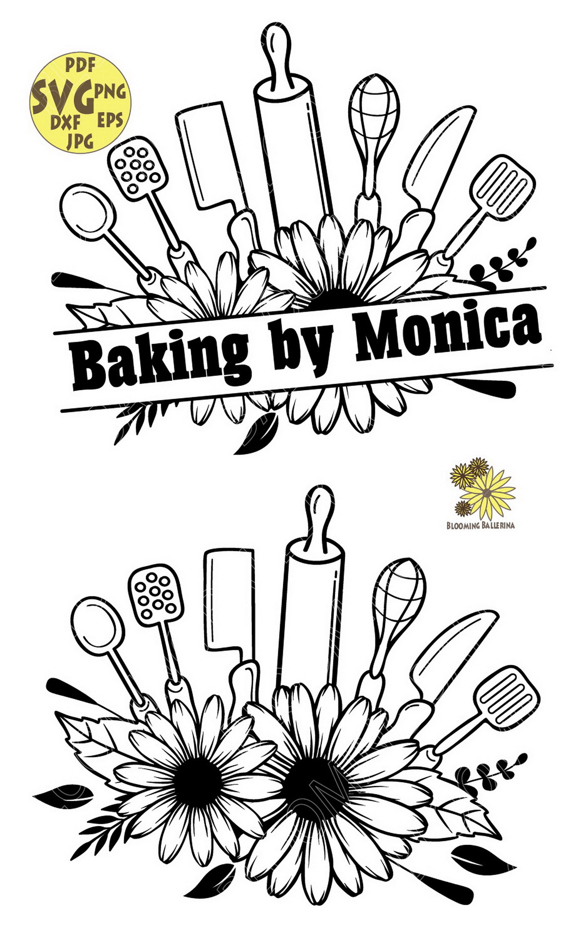 Flower Kitchen Utensils with Daisies and Leaves Svg file Etsy