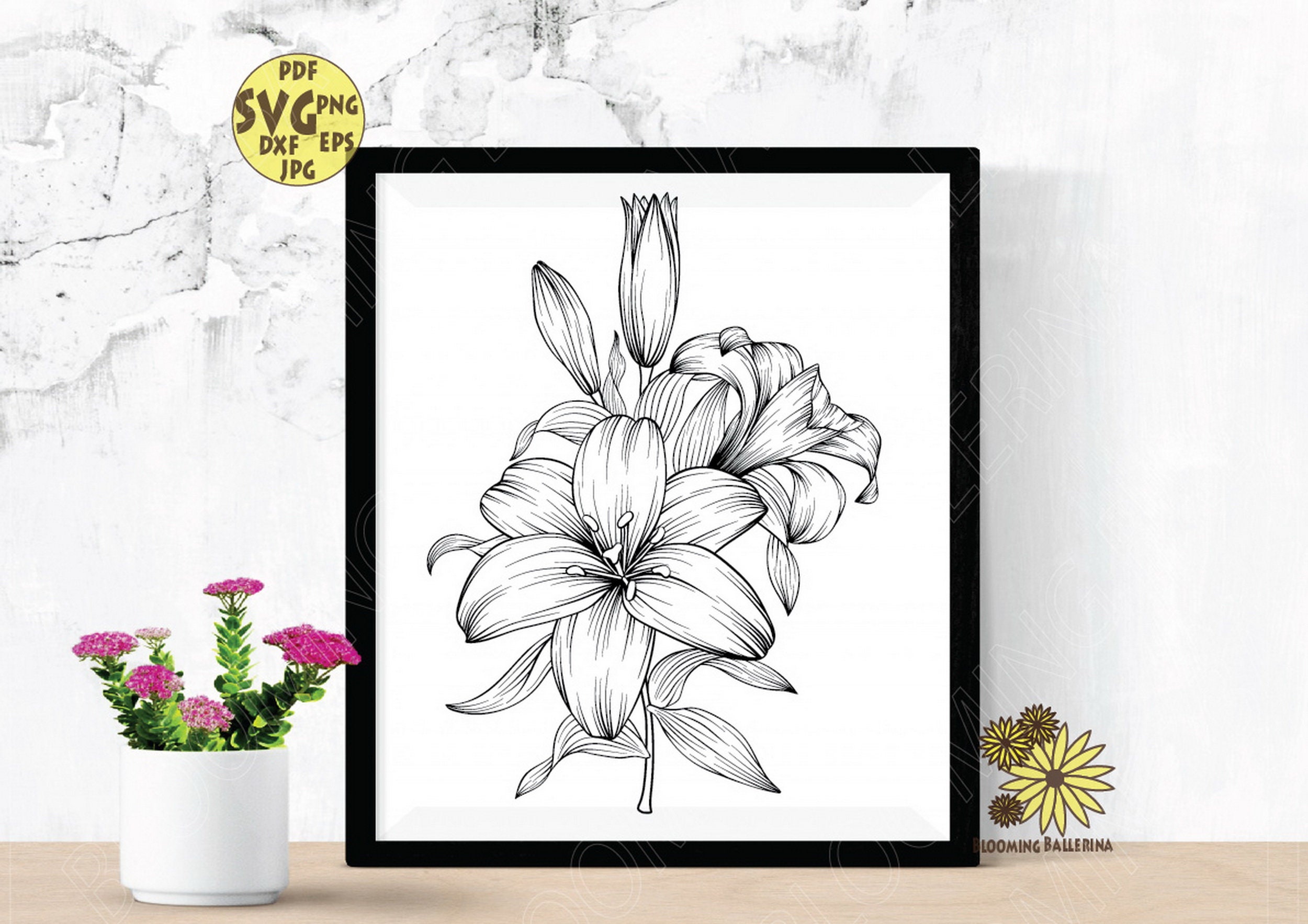 Bouquet With Lily Flower Buds and Leaves Svg Wedding Flowers - Etsy