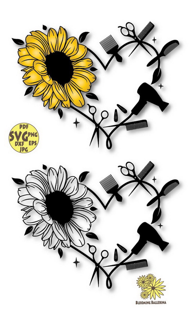 Sunflower Hair Stylist Png Flower Hair Stylist Tools Svg Etsy