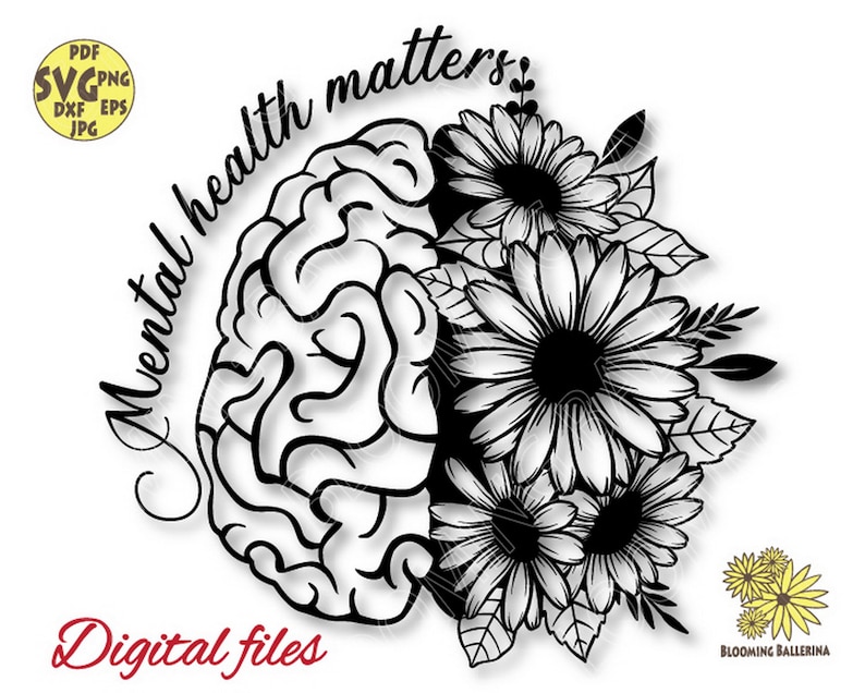 Daisy Svg Flower Mental Health Matters With Human Brain Etsy