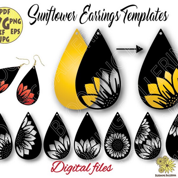 Tear drop Earrings Svg, Sunflower Earring Svg file, Earring Template Svg, Flower Earring Svg, Faux cut earrings, Sunflower jewelry cut file