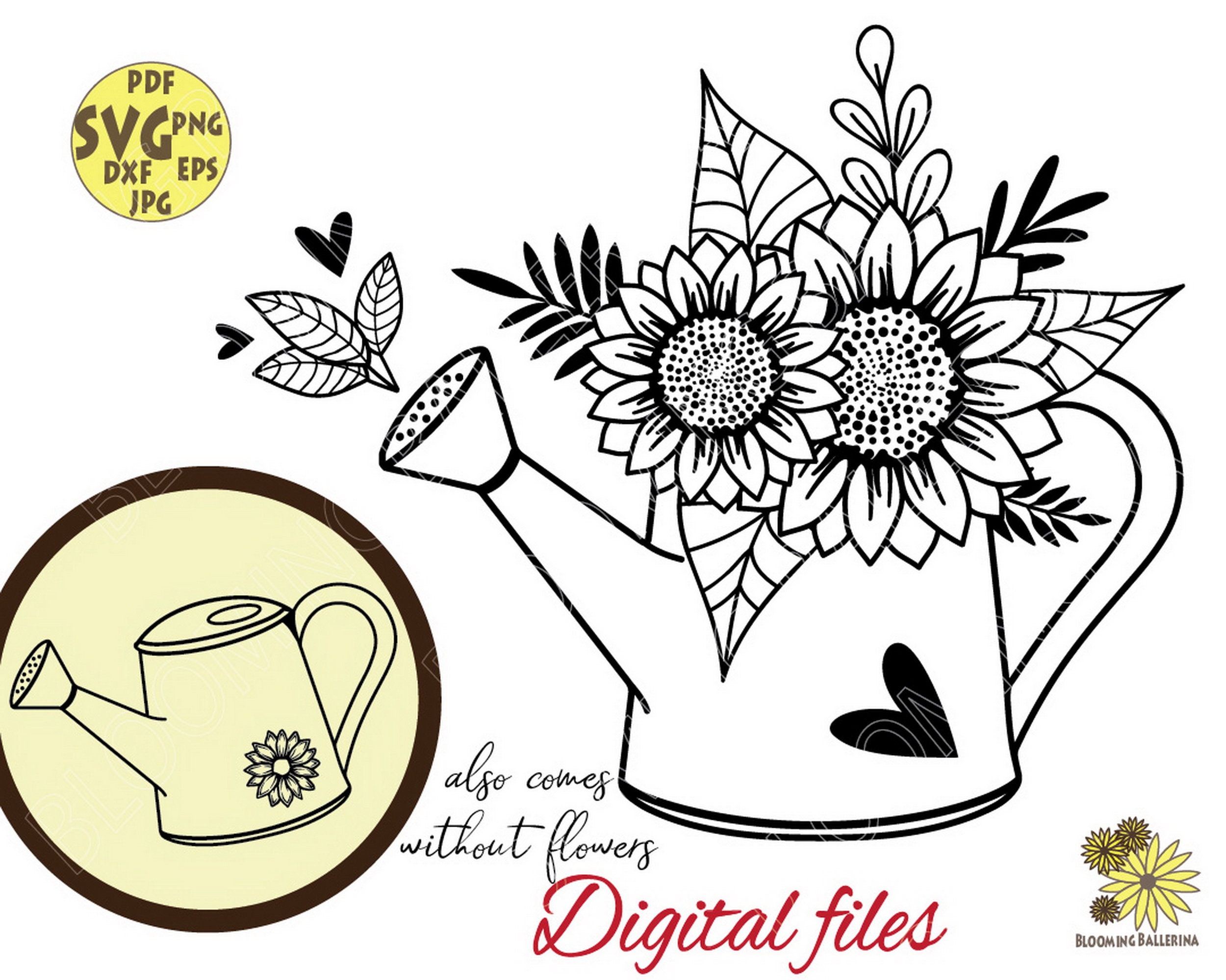 Watering Can Svg Floral Watering Can Svg Sunflower Svg Etsy