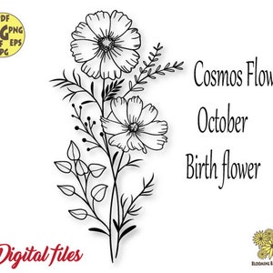 Cosmos Flower Bouquet Svg file, October Birth flower Svg, Libra Svg, Floral Zodiac Svg, October Svg, Botanical Svg, Wildflowers Svg, Floral