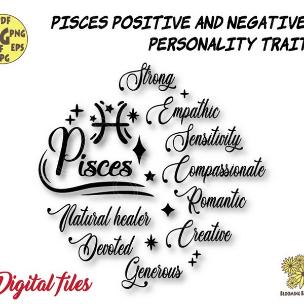 Pisces Svg file, Pisces Positive and Negative Personality Traits Svg , zodiac svg, horoscope svg, astrology svg, Pisces sign gift, Pisces