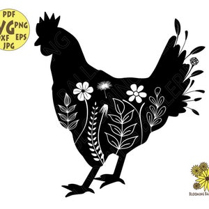 Floral Chicken SVG, Chicken Svg, Flower Chicken Svg, Chicken Download svg, Farm Svg, Hen Svg, Farm Animal Svg,Kitchen svg,Plan svg