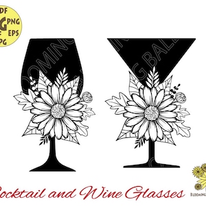 Wine Glass svg, Cocktail Glass Svg, Floral Svg, Drinking svg, Daisy Svg, glass svg, wine svg files, cheers svg, wine svg,digital file Cricut