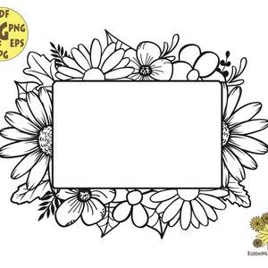 Floral borders svg, Floral svg, Daisy Svg, Botanical svg, Monogram frame Svg, Floral svg file, Rectangular Frame, Cricut Wedding flowers svg