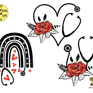 Stethoscope with Roses Svg File, Flower Nurse life Svg, Doctor Svg, Nursing svg, Stethoscope svg, Nurse Rainbow Svg, Nurse svg, Medical svg