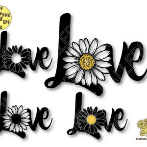 Daisy Love Word Svg, Daisy svg, Love word Svg, Daisy flower svg, Floral svg, daisy png, Valentines Day Svg, spring svg, Love sign svg
