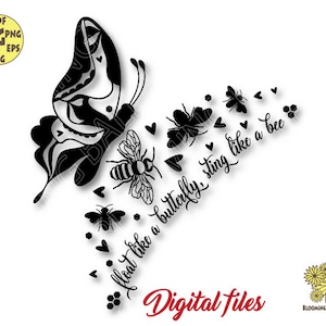 Flotar como una mariposa, picar como una abeja archivo Svg, Mariposa Svg, Abejas Svg, svg inspirador, tipo de abeja svg, svg motivacional, svg positivo