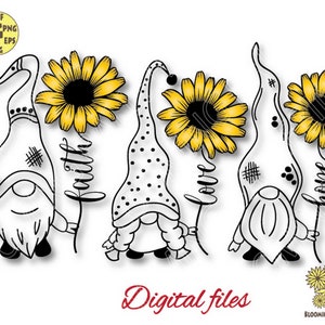 Gnomes Svg file, Cute gnomes Svg, Flower Gnome, Faith Love Hope Svg, Daisy Svg, Sunflower Svg, Gnome Svg, Girl Gnome,Boy Gnome,Gnome clipart