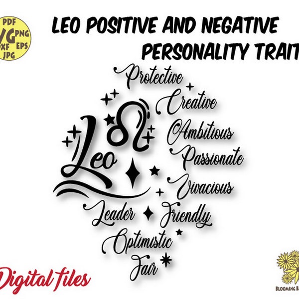 Zodiac Leo Svg, Leo Positive and Negative Personality Traits Svg file, zodiac svg, horoscope svg, astrology svg, zodiac sign svg, Leo gift