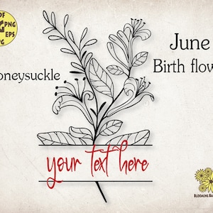 Monograma Mielselva flor de nacimiento Svg, Mes de junio Nacimiento Svg, Junio Tarjeta de nacimiento regalo, Géminis flor svg, Madreselva digital, Madreselva Svg