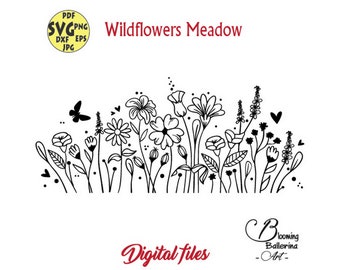 Wildflowers Meadow Svg, Field of wildflowers Svg, Wild flower Svg, Wildflowers cut file, Stay wild clipart, Butterfly Svg, Wildflower svg