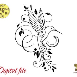 Colibrí Svg, corona de colibrí Svg, archivo de Svg de colibrí abstracto, colibrí Png, flores pájaro Svg, archivo de corte de colibrí, hojas Svg