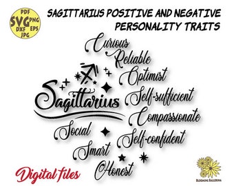 Sagittarius Svg file, Sagittarius Positive and Negative Personality Traits Svg , zodiac svg, horoscope svg, astrology svg, Sagittarius sign